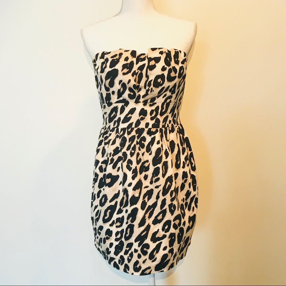 Leopard print strapless cocktail dress
